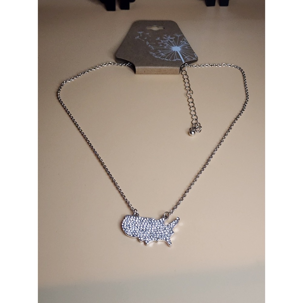 NEW United States‎ Crystal Encrusted Silver Necklace America Patriot FREE $HIP!! - Picture 2 of 5